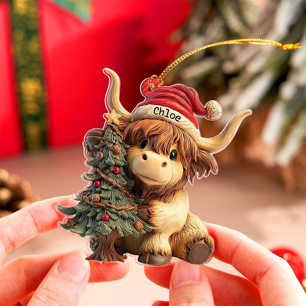 Personalized Highland Cow Christmas Ornament Highland Cow Ornament Hanging Funny Cattle Ornament Highland Cow Lovers Gift - myfacesockseu