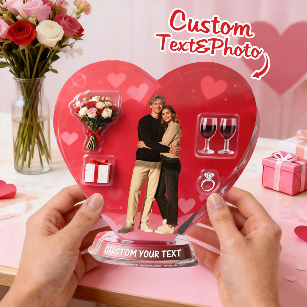 Custom Couple Photo Heart-shaped Ornament Personalized Photo and Text Ornament Anniversary Gift - myfacesockseu