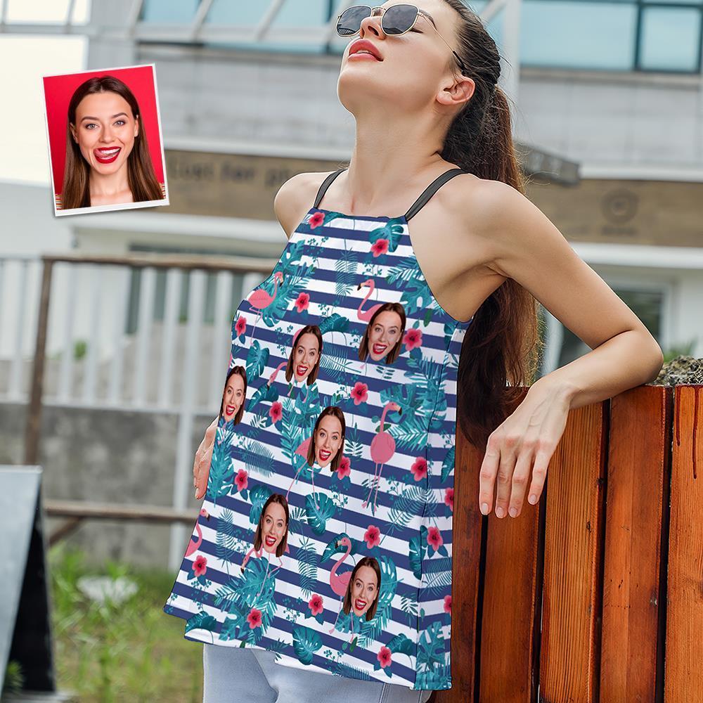 Custom Face Women's Strappy Camisoles Summer Sexy Loose Cute Tanks Tops - Hawaiian Flamingo - MyFaceSocksEU