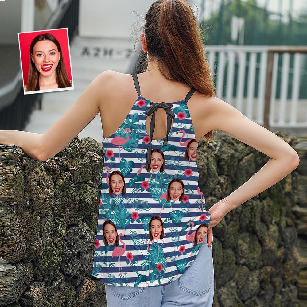 Custom Face Women's Strappy Camisoles Summer Sexy Loose Cute Tanks Tops - Hawaiian Flamingo - MyFaceSocksEU