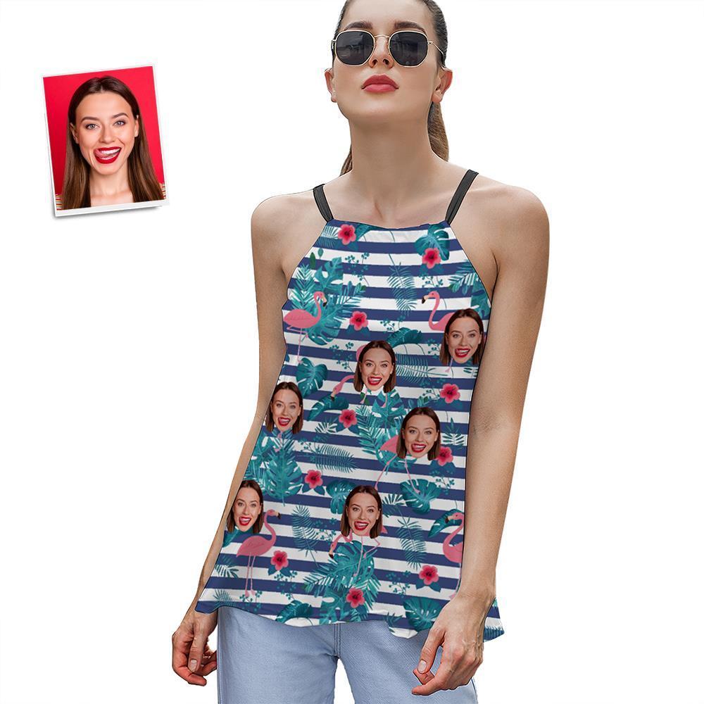 Custom Face Women's Strappy Camisoles Summer Sexy Loose Cute Tanks Tops - Hawaiian Flamingo - MyFaceSocksEU