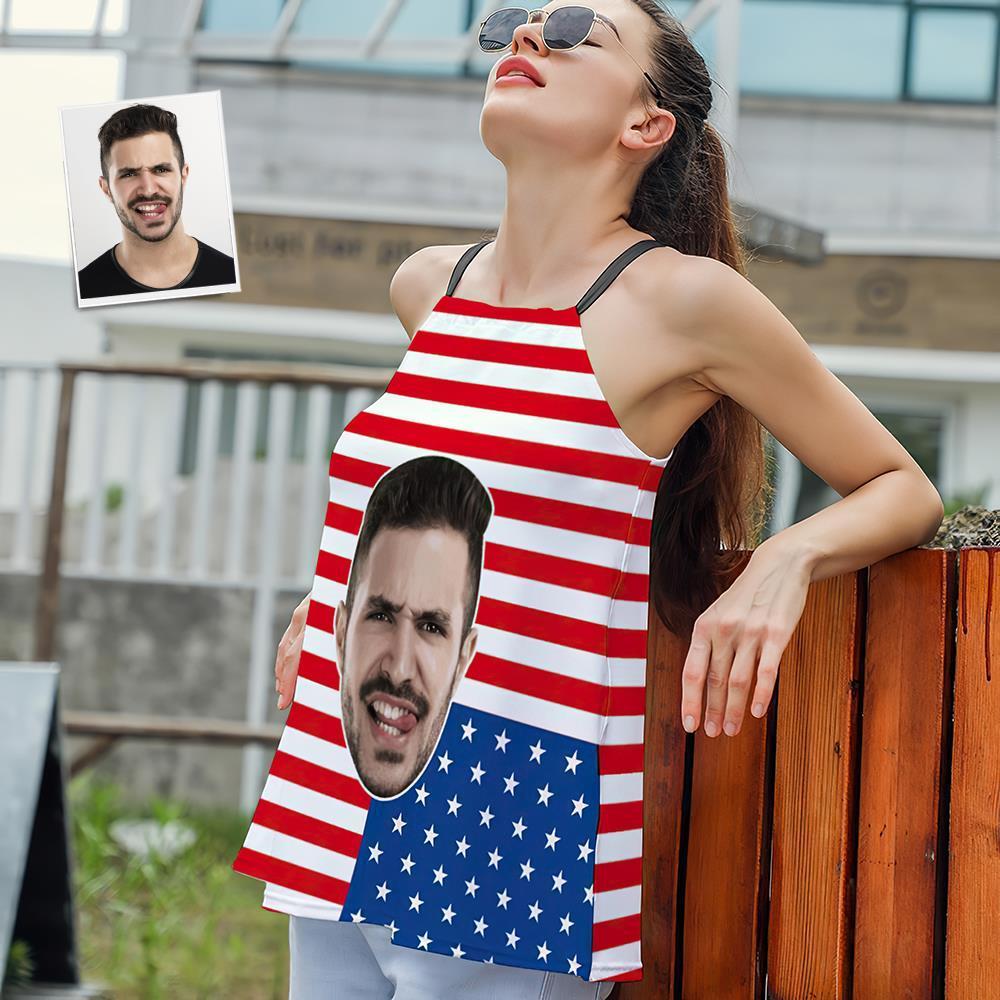 Custom Face Women's Strappy Camisoles Summer Sexy Loose Cute Tanks Tops - USA Flag - MyFaceSocksEU