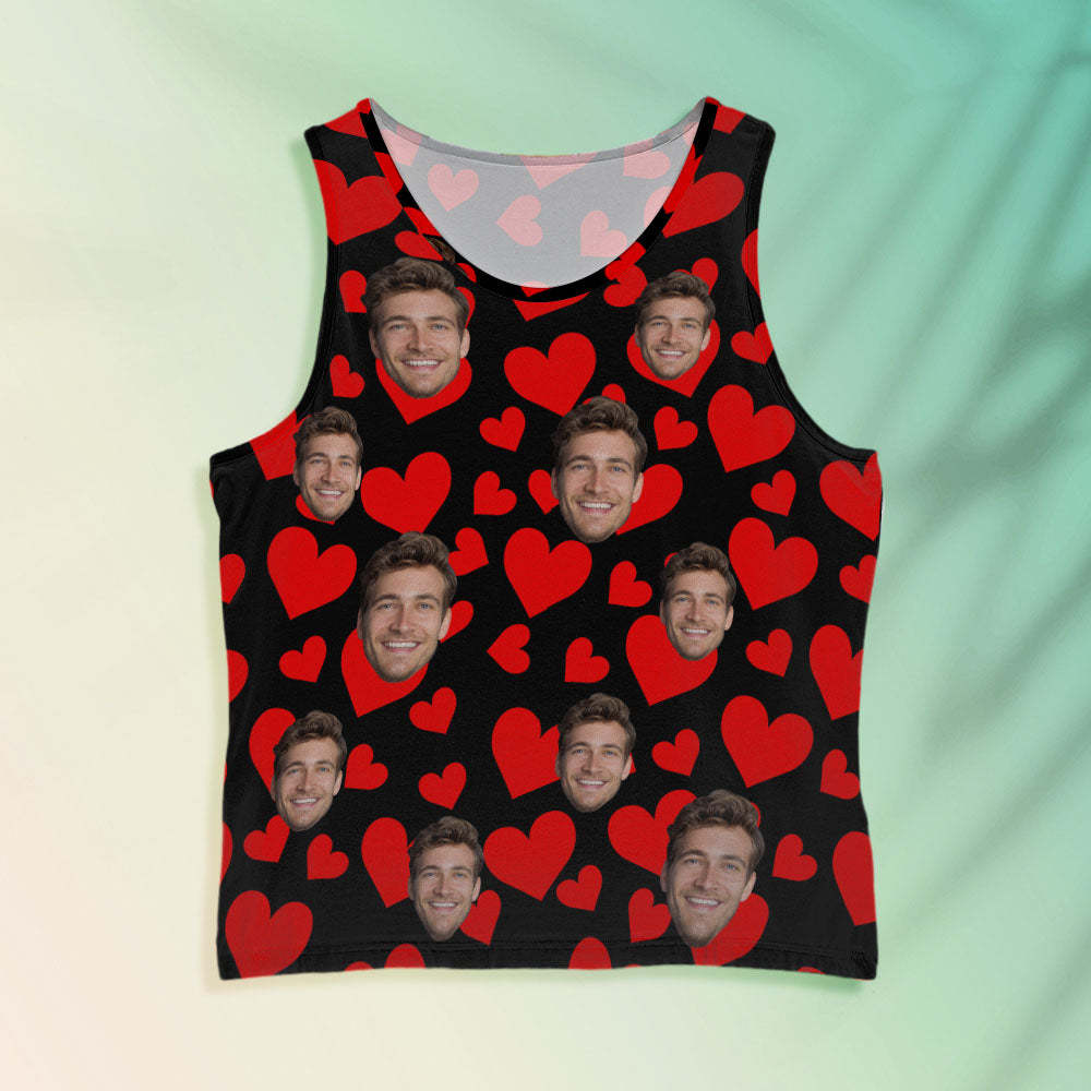 Custom Face Tank Tops Men's Sleeveless Shirt Red Hearts Valentine's Day Gifts - MyFaceSocksEU