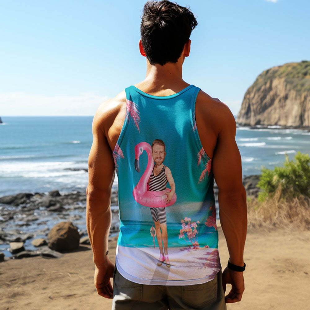 Custom Funny Face Flamingo Tank Tops Flamingo Swim Ring Tank Tops For Men - myfacesockseu