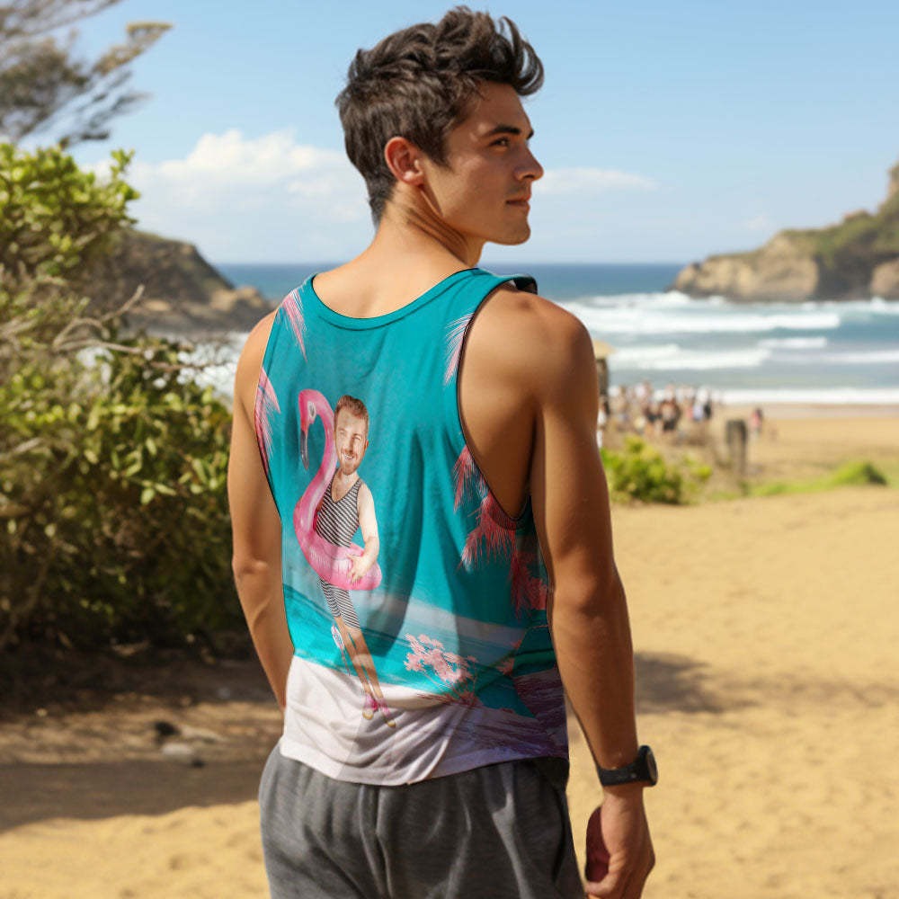 Custom Funny Face Flamingo Tank Tops Flamingo Swim Ring Tank Tops For Men - myfacesockseu
