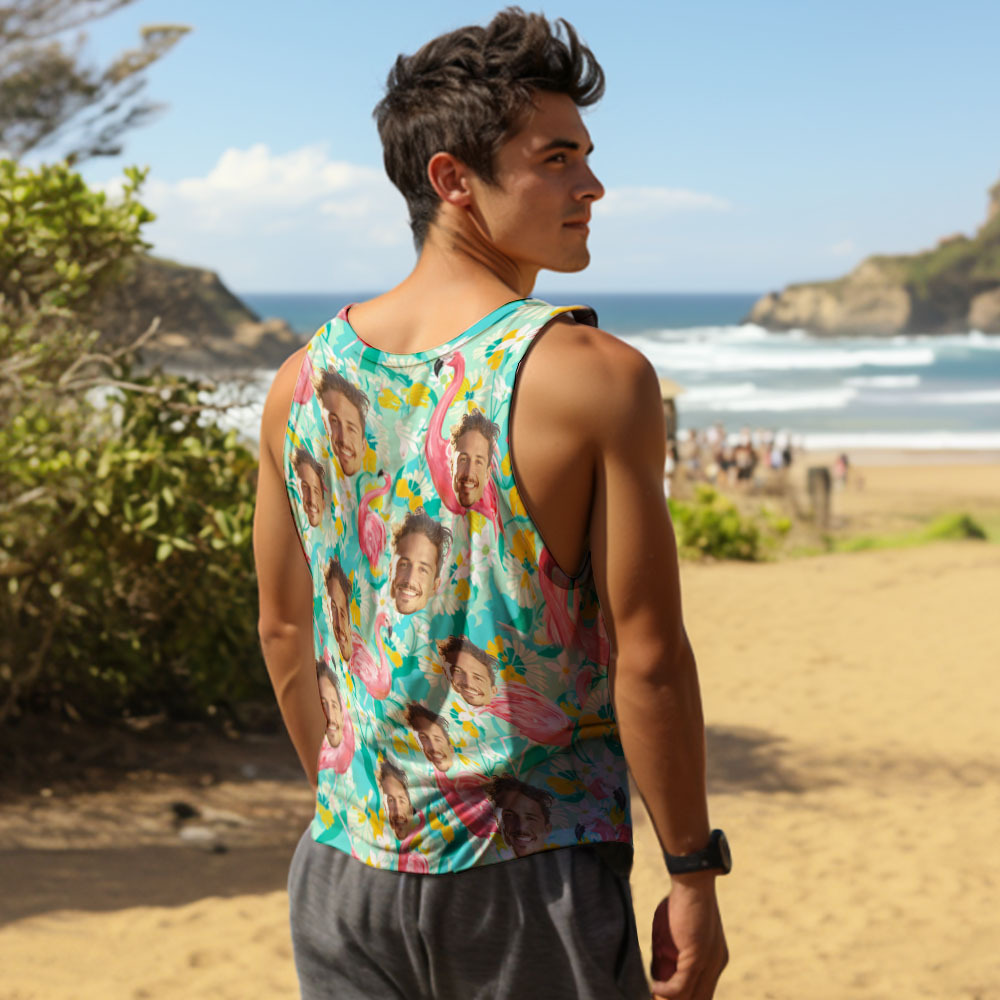 Custom Face Hawaiian Shirts or Tank Tops Men's Sleeveless Shirt All Over Print Flamingo - myfacesockseu