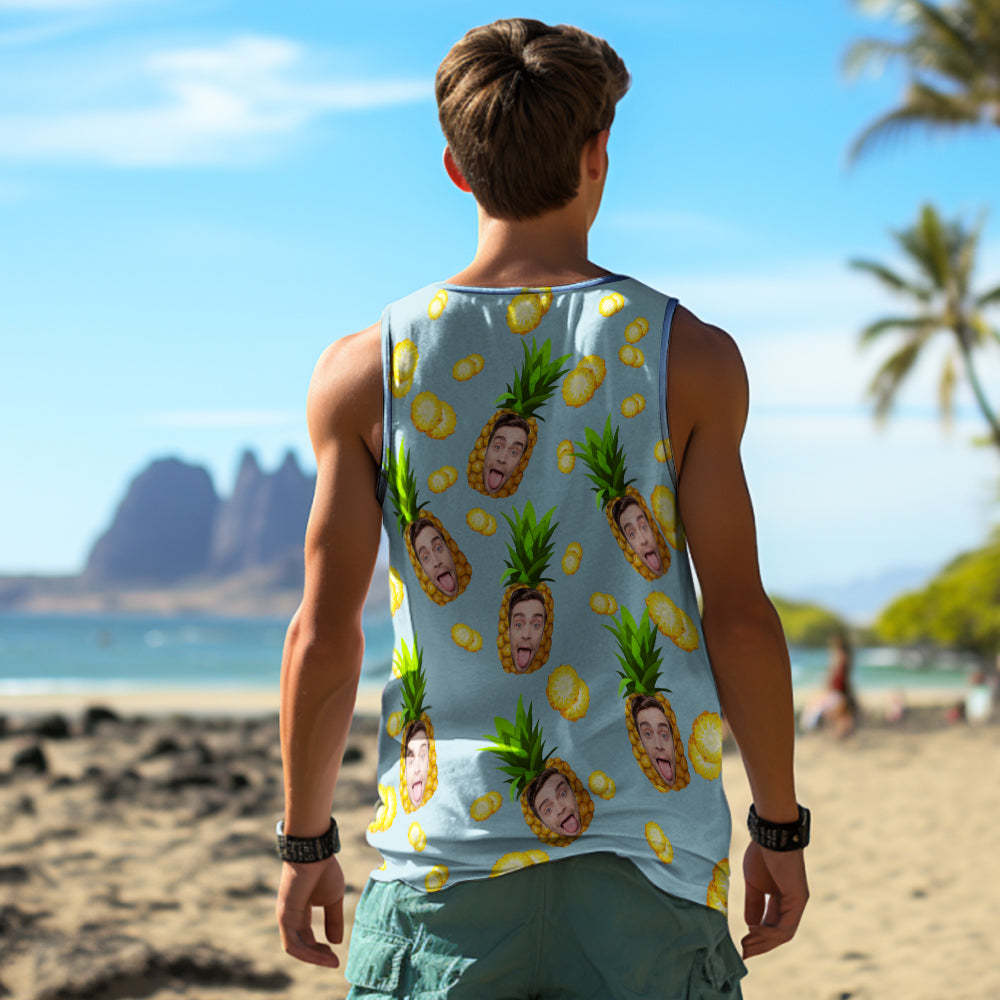 Custom Thick Face Tank Tops Men's Sleeveless Shirt Big Pineapple - MyFaceSocksEU