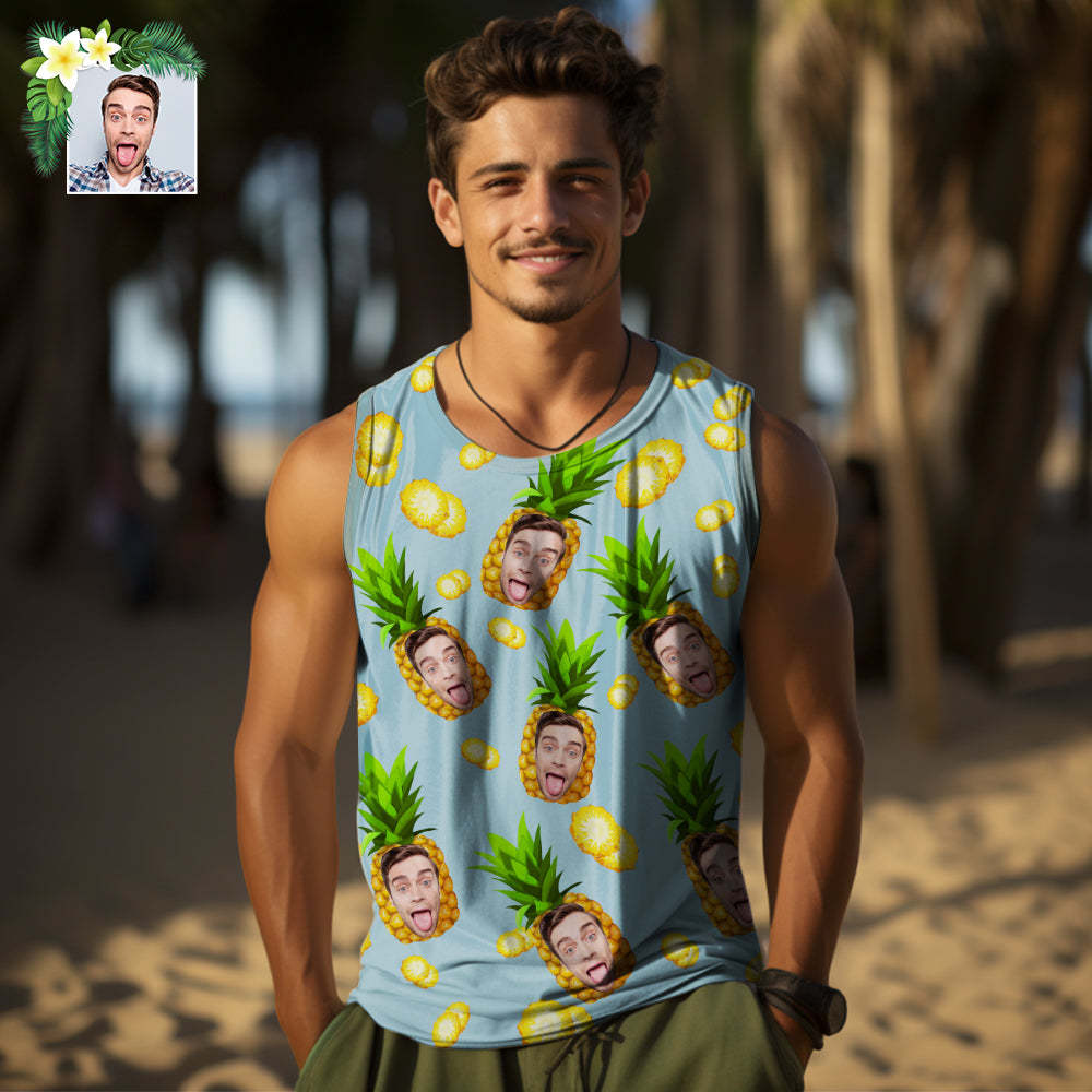 Custom Thick Face Tank Tops Men's Sleeveless Shirt Big Pineapple - MyFaceSocksEU