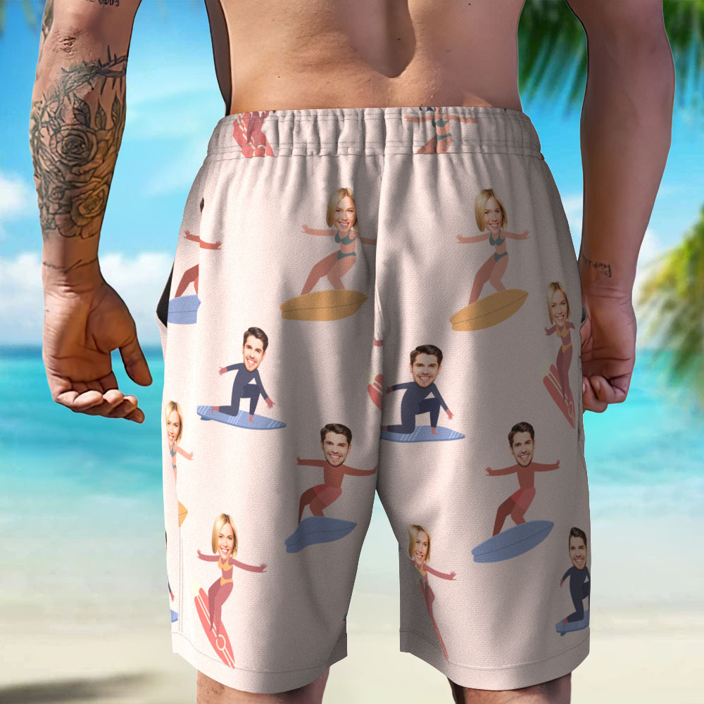Personalized Face Mens Swim Trunks Custom Tropical Swim Shorts Bathing Suit - myfacesockseu