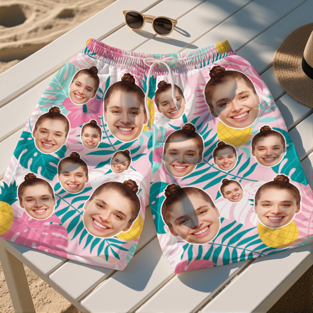 Personalized Face Mens Swim Trunks Custom Summer Hawaiian Tropical Swim Shorts Vacation Gift - myfacesockseu