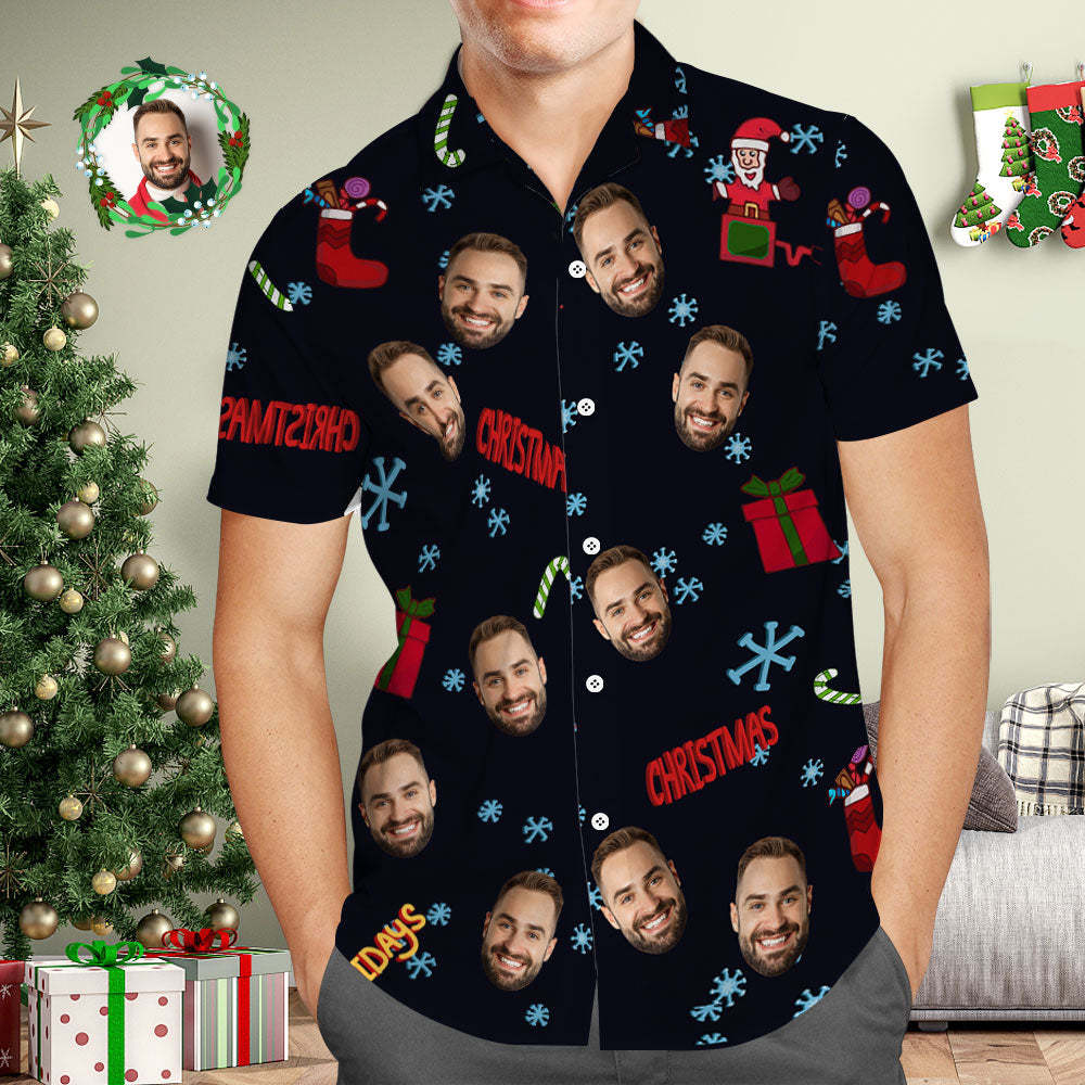 Custom Face Hawaiian Shirt Personalized Photo Hawaiian Shirts Christmas Gifts for Him - MyFaceSocksEU
