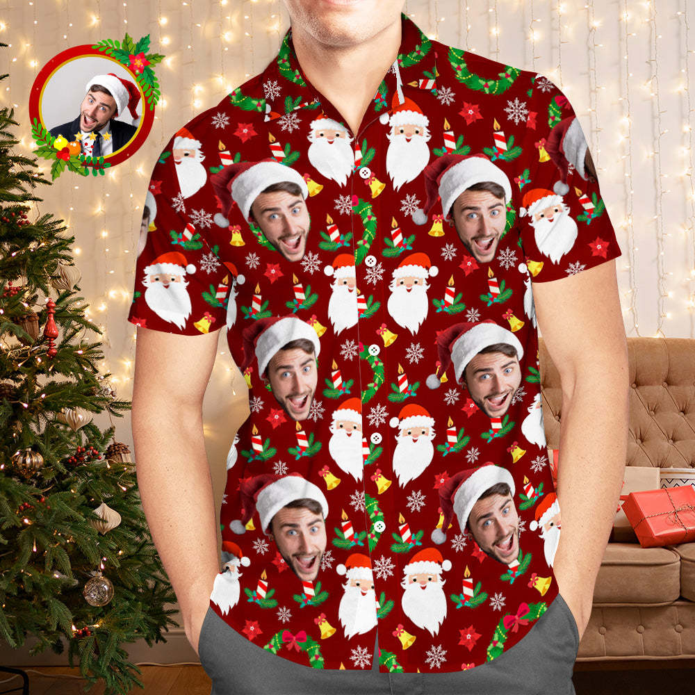 Custom Face Hawaiian Shirts Personalized Photo Gift Men's Christmas Shirts Merry Christmas Gift - MyFaceSocksEU
