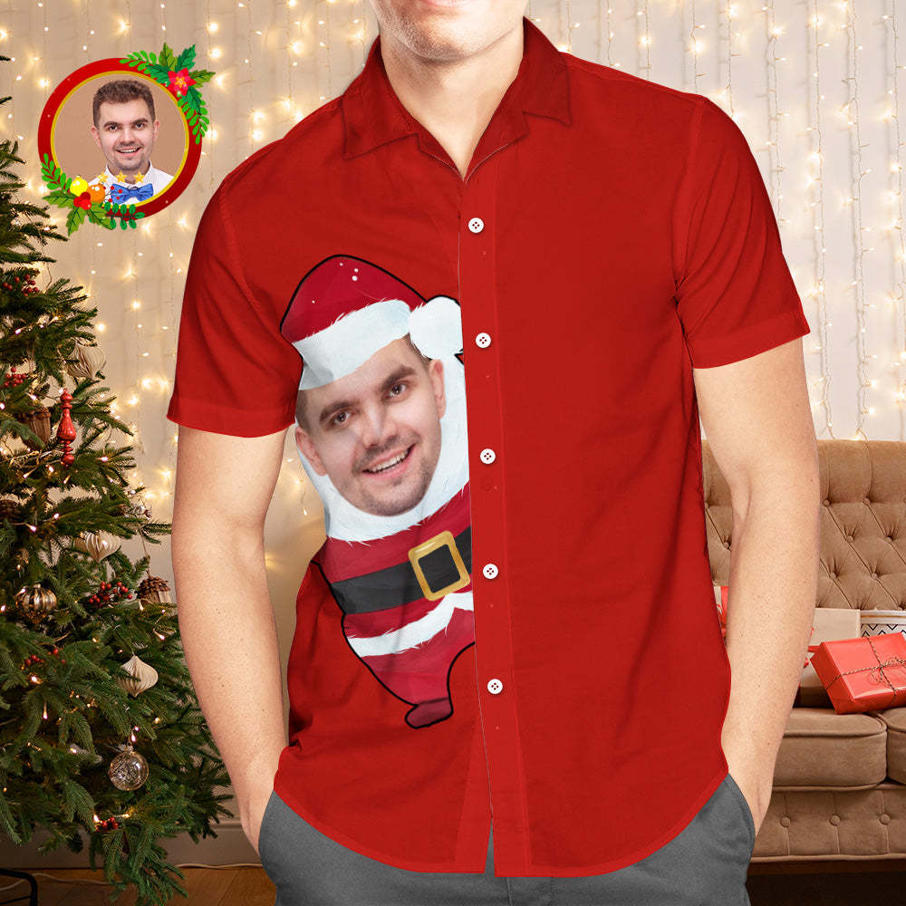 Custom Face Hawaiian Shirts Personalized Photo Gift Men's Christmas Shirts Santa Claus Red Shirt - MyFaceSocksEU