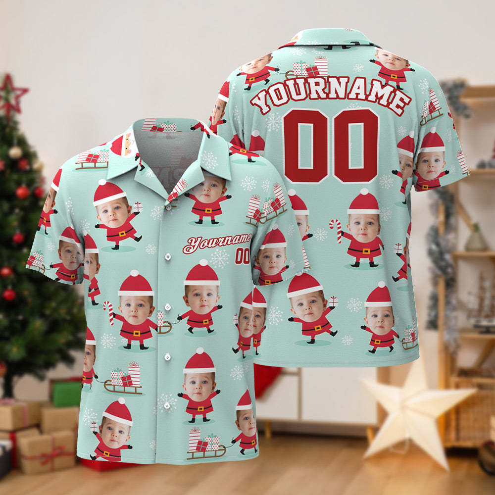 Custom Face Hawaiian Shirts Personalized Photo and Text Shirt Gift Men's Christmas Shirts Santa Claus and Gifts - MyFaceSocksEU