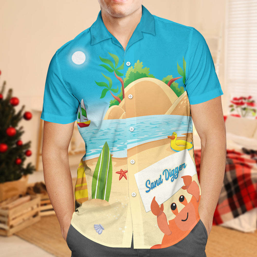Custom Face Hawaiian Shirt Personalized Text Sand Digger Gifts For Volleyball Lovers - MyFaceSocksEU