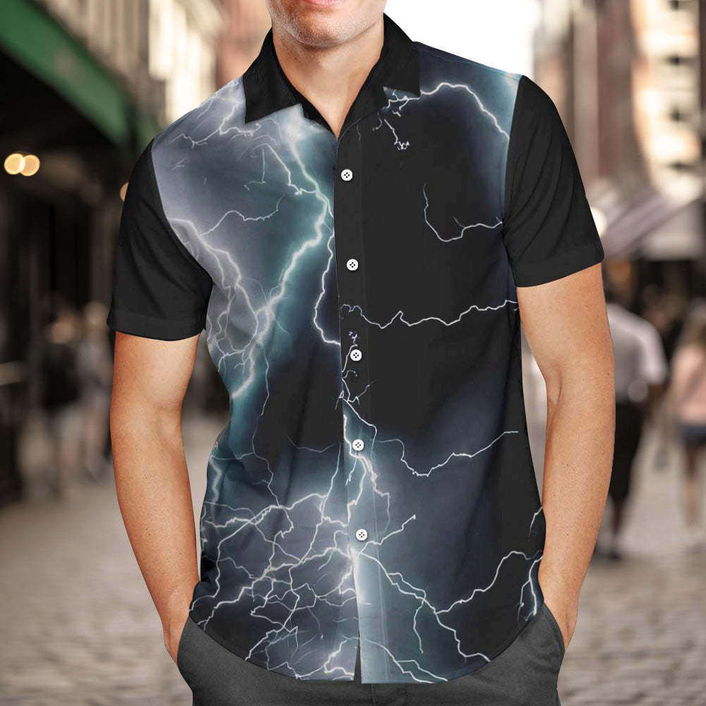 Custom Photo and Text Hawaiian Shirts Personalized Photo Gift Men's Vintage Personality Lightning Shirts - MyFaceSocksEU