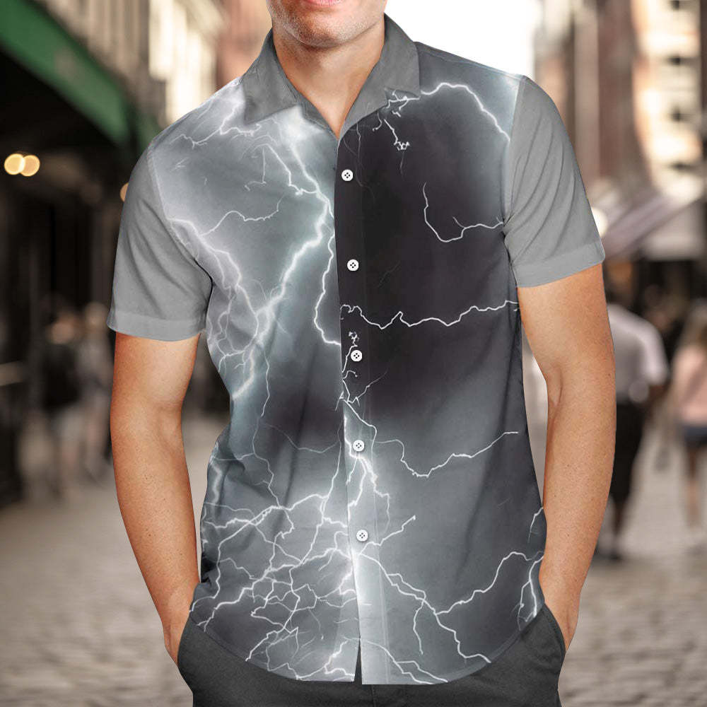 Custom Photo and Text Hawaiian Shirts Personalized Photo Gift Men's Vintage Personality Lightning Shirts - MyFaceSocksEU