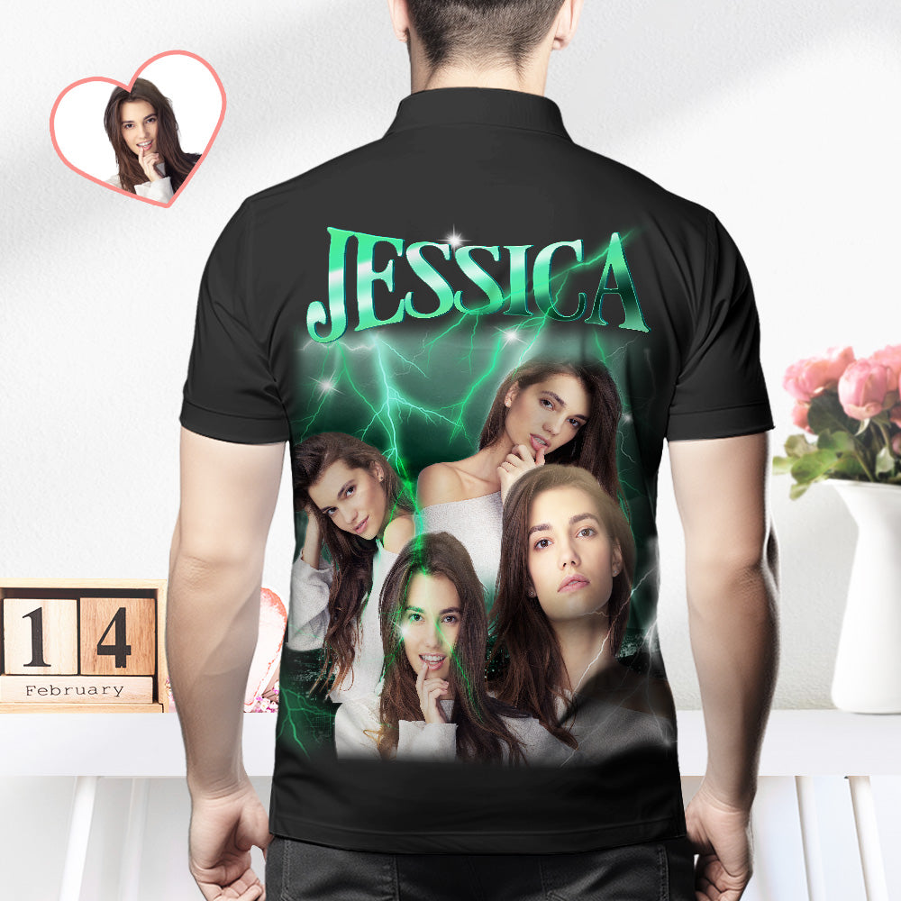 Custom Photo and Text Hawaiian Shirts Personalized Photo Gift Men's Vintage Personality Lightning Shirts Valentines Day Gift