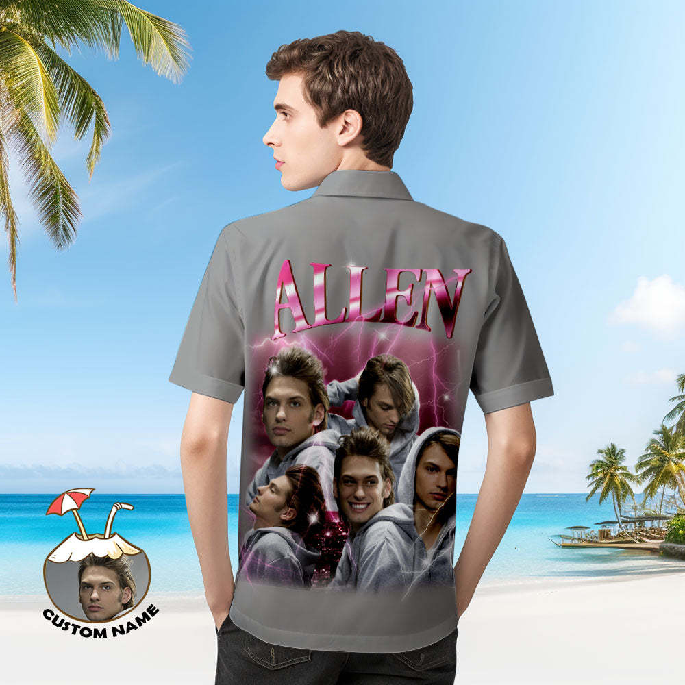 Custom Photo and Text Hawaiian Shirts Personalized Photo Gift Men's Vintage Personality Lightning Shirts Valentines Day Gift - MyFaceSocksEU