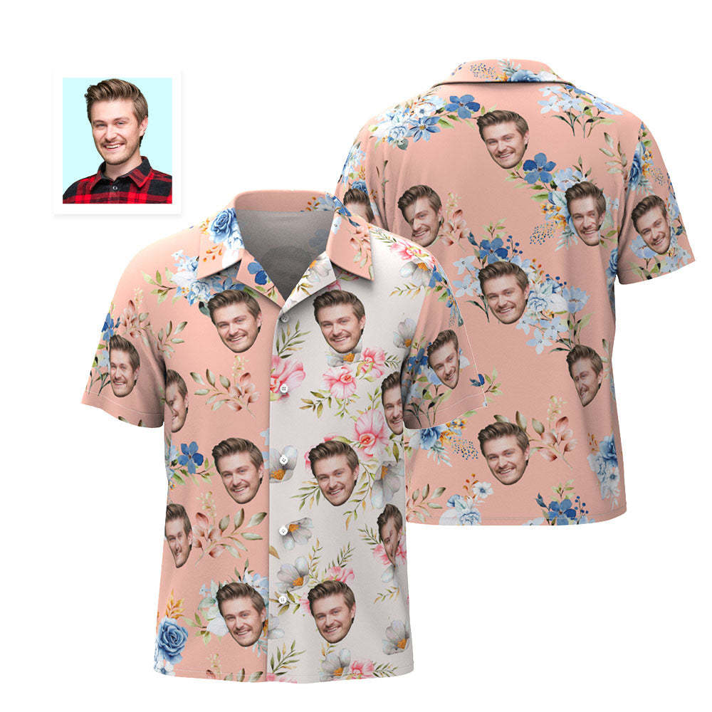 Custom Face Hawaiian Shirt For Men Patchwork Printing Shirt Valentine's Day Gifts For Him - MyFaceSocksEU