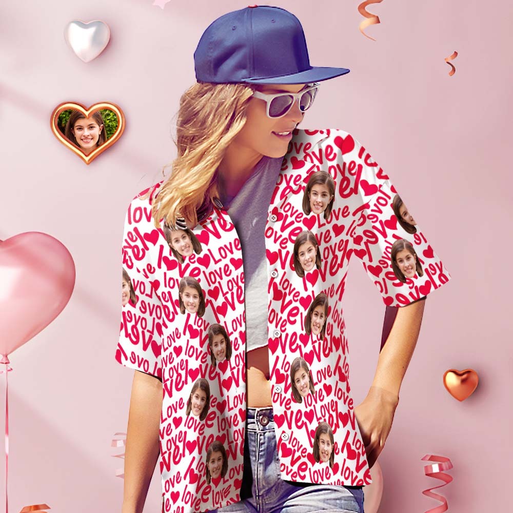 Custom Face Hawaiian Shirt For Women ALL Over Printed Love Shirt Valentine's Day Gifts For Her - MyFaceSocksEU