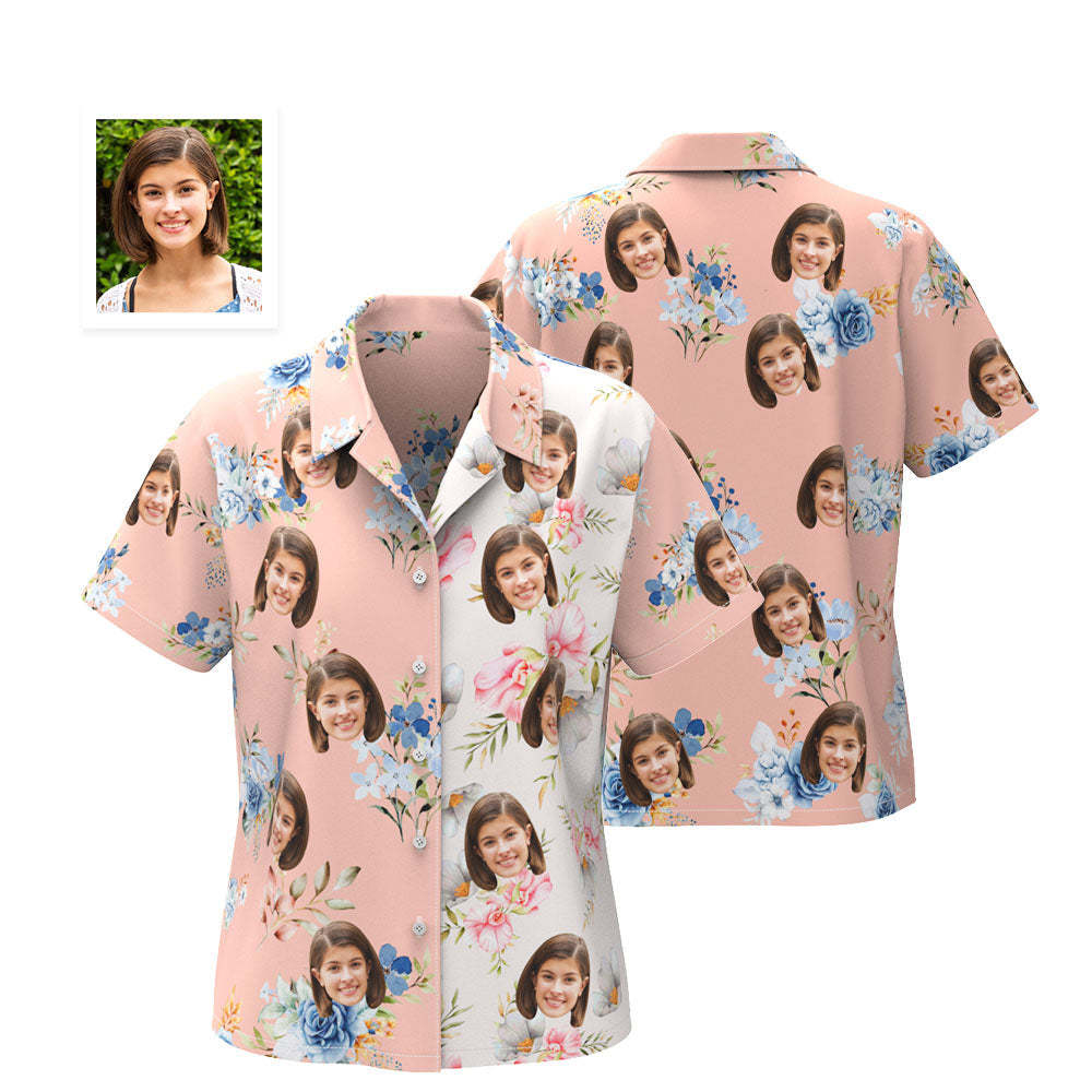 Custom Face Hawaiian Shirt Shirt Couple Outfit Patchwork Printing Shirt Valentine's Day Gifts - MyFaceSocksEU