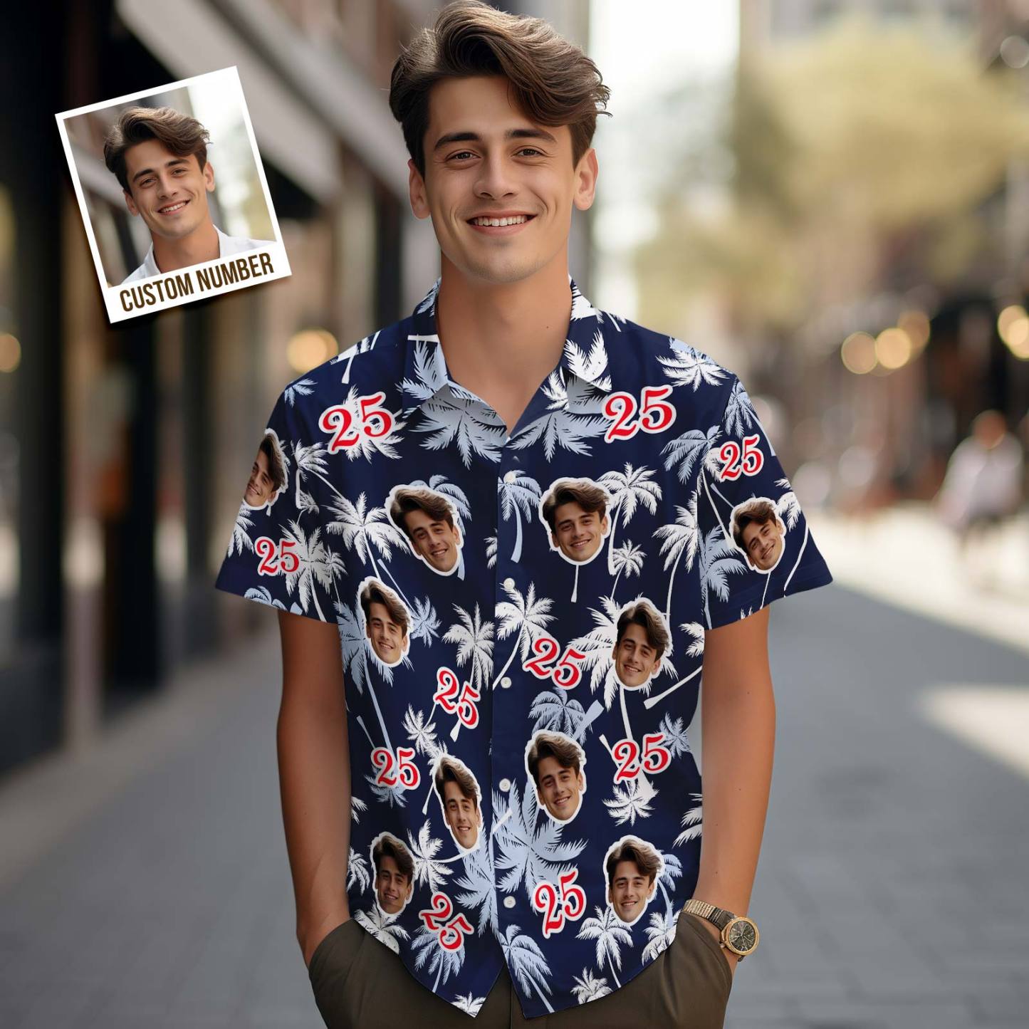 Custom Face And Number Father's Day Birthday Present Hawaiian Shirts Coconut Tree Shirt - MyFaceSocksEU