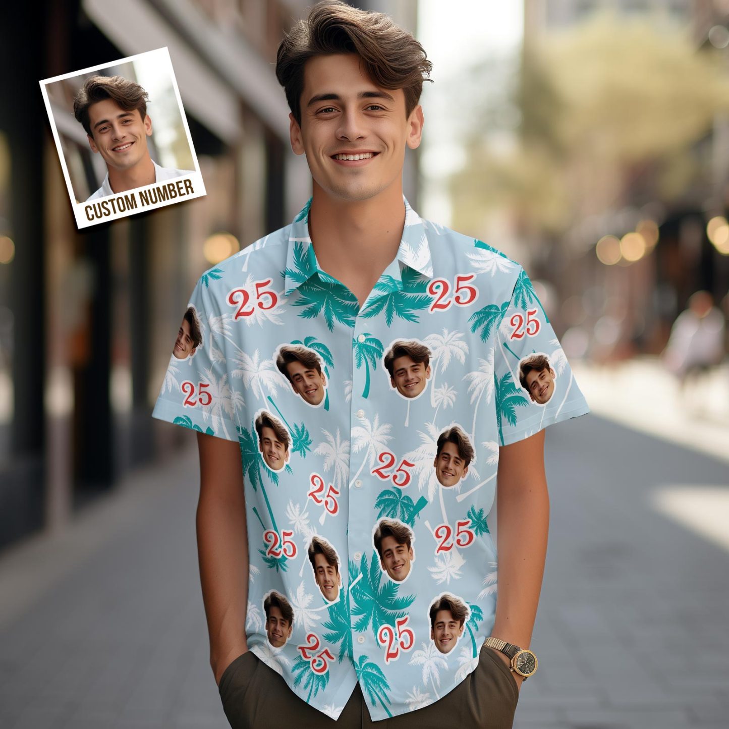 Custom Face And Number Birthday Hawaiian Shirts Red And White Coconut Tree Shirts - MyFaceSocksEU