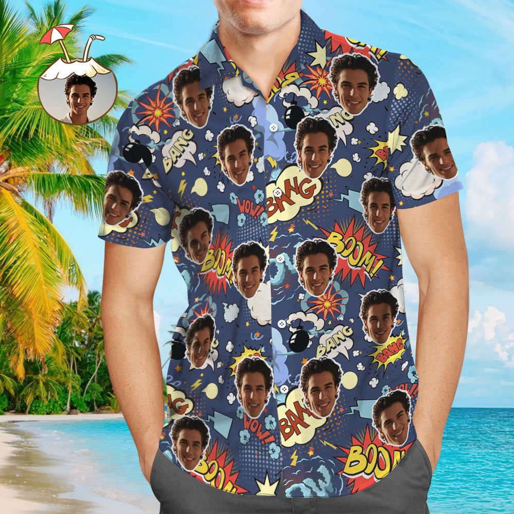 Custom Face Hawaiian Shirt Colorful Hawaiian Shirt Patchwork Pattern Style Shirt - myfacesockseu