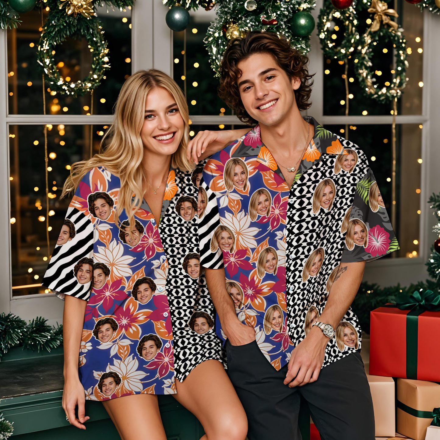 Custom Face Hawaiian Shirt Colorful Hawaiian Shirt Patchwork Pattern Style Shirt - myfacesockseu