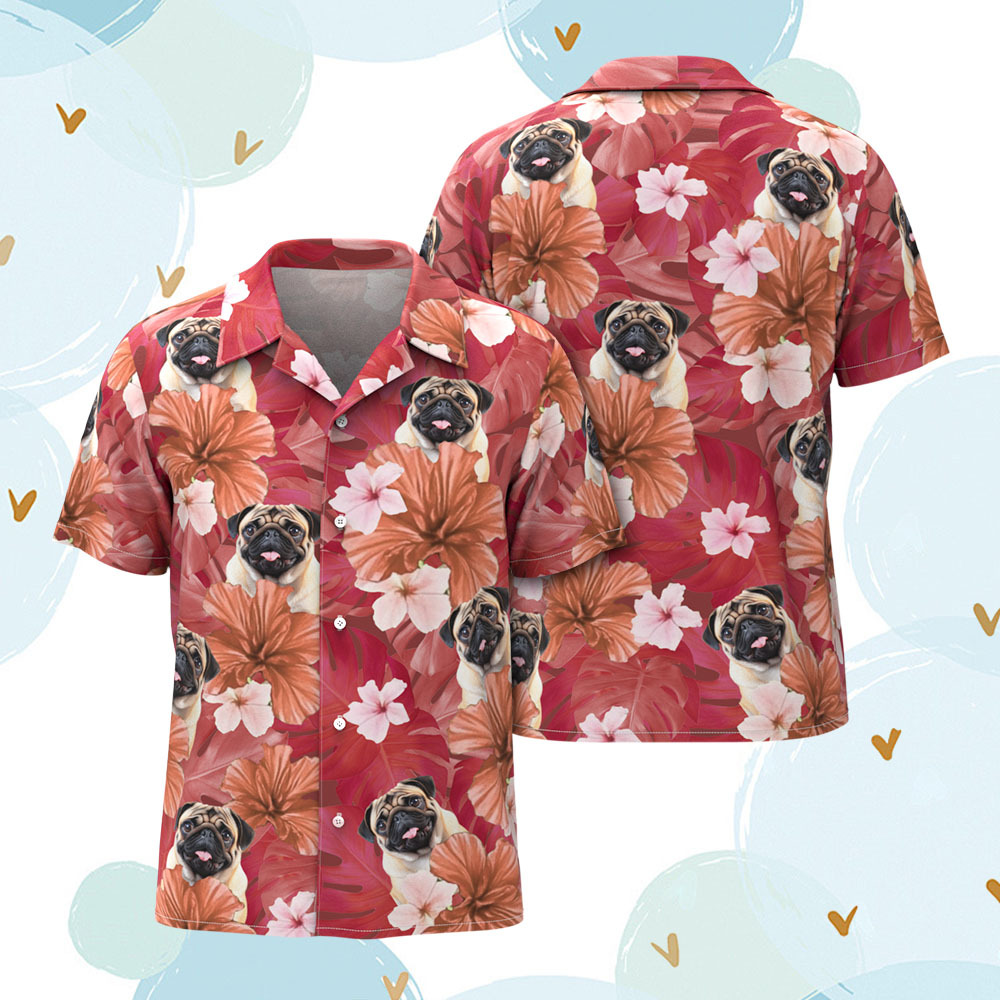 Custom Men Hawaiian Shirts Pet Face Colorful Flower Hawaiian Shirt Gift for Pet Lover - myfacesockseu