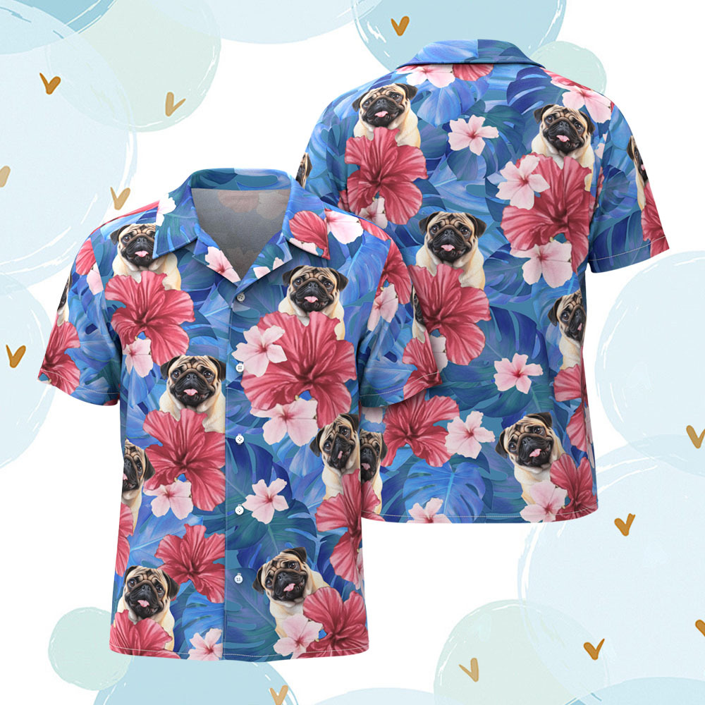 Custom Men Hawaiian Shirts Pet Face Colorful Flower Hawaiian Shirt Gift for Pet Lover - myfacesockseu