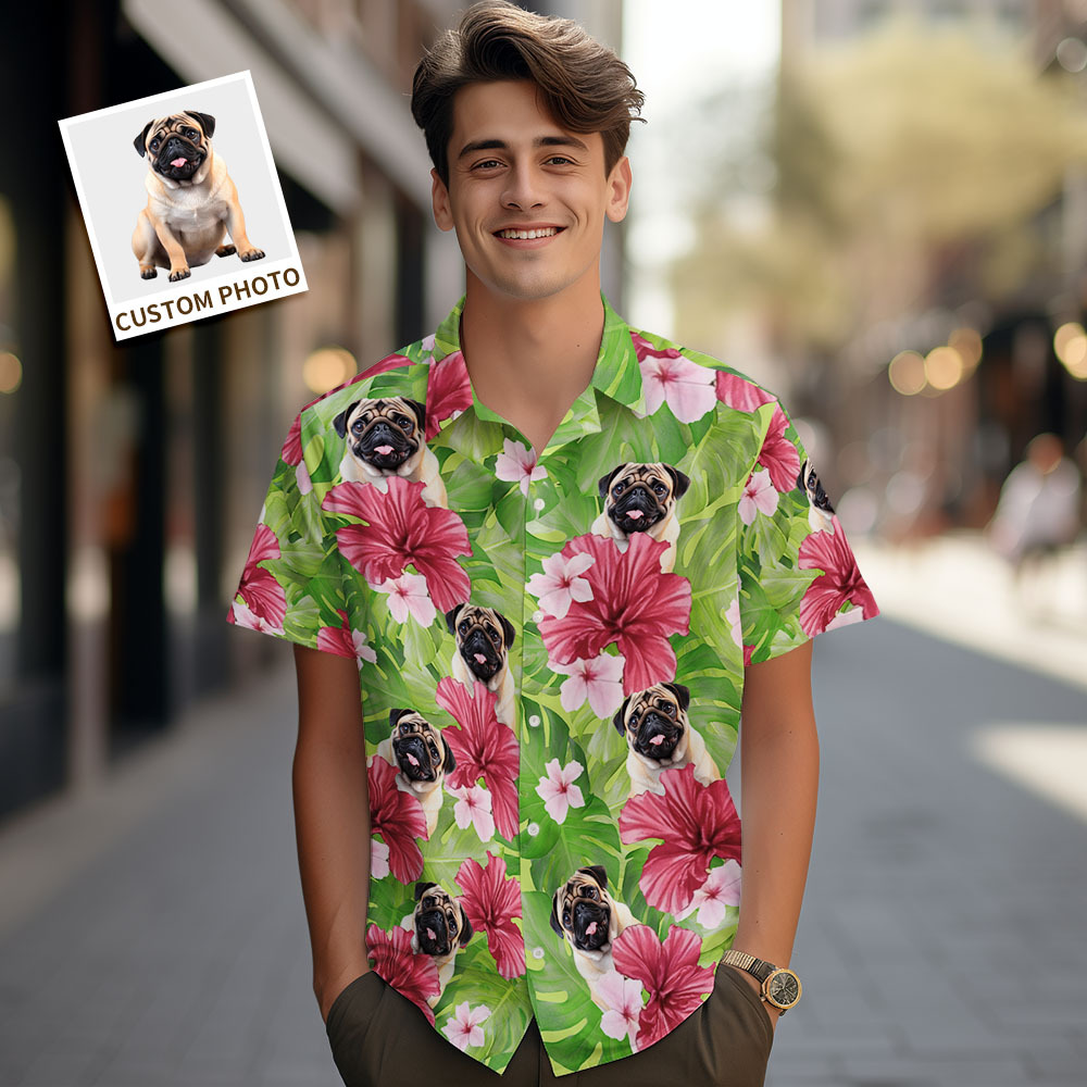 Custom Men Hawaiian Shirts Pet Face Colorful Flower Hawaiian Shirt Gift for Pet Lover - myfacesockseu