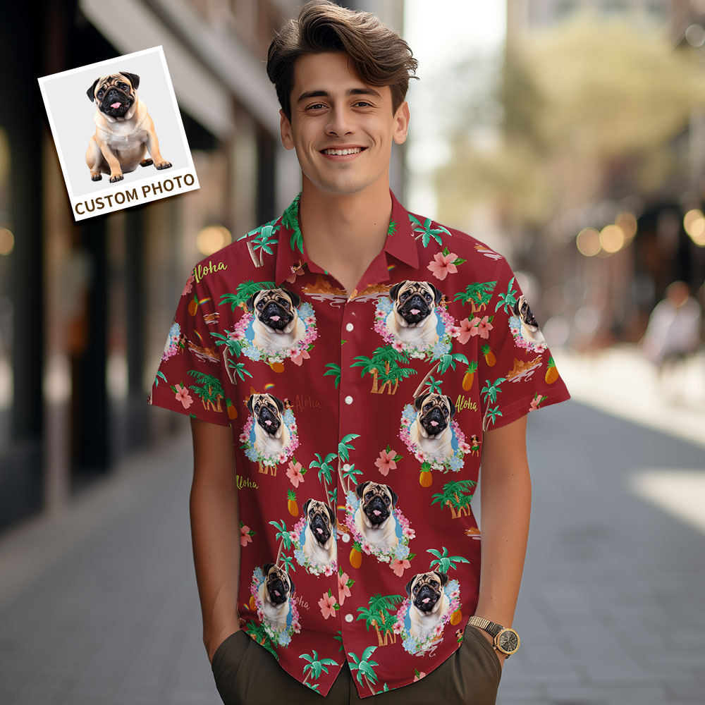 Custom Men Hawaiian Shirts Pet Face Colorful Flower Hawaiian Shirt Gift for Pet Lover - myfacesockseu