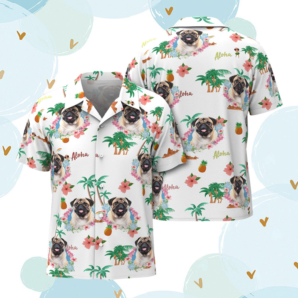 Custom Men Hawaiian Shirts Pet Face Colorful Flower Hawaiian Shirt Gift for Pet Lover - myfacesockseu