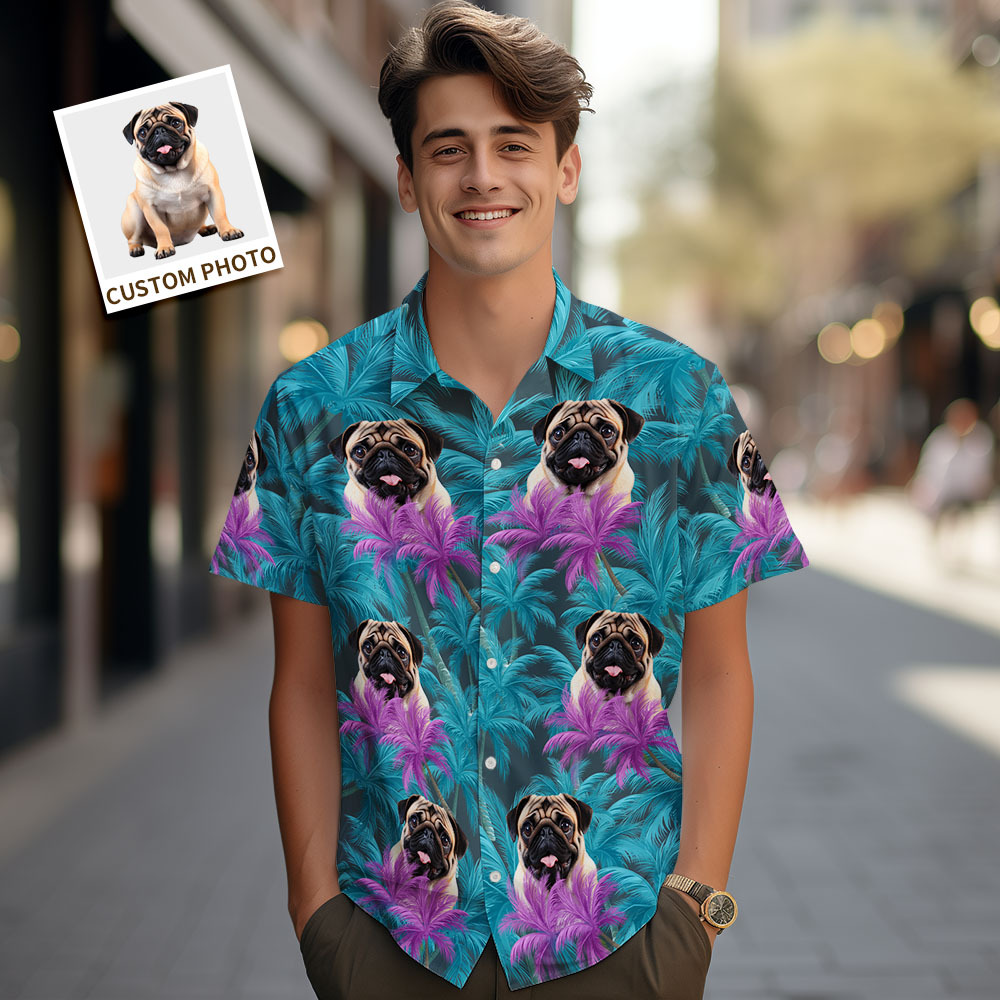 Custom Men Hawaiian Shirts Pet Face Colorful Flower Hawaiian Shirt Gift for Pet Lover - myfacesockseu