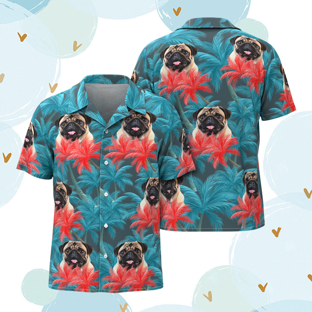 Custom Men Hawaiian Shirts Pet Face Colorful Flower Hawaiian Shirt Gift for Pet Lover - myfacesockseu