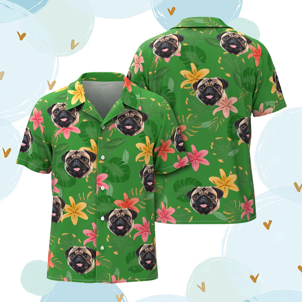 Custom Men Hawaiian Shirts Pet Face Colorful Flower Hawaiian Shirt Gift for Pet Lover - myfacesockseu