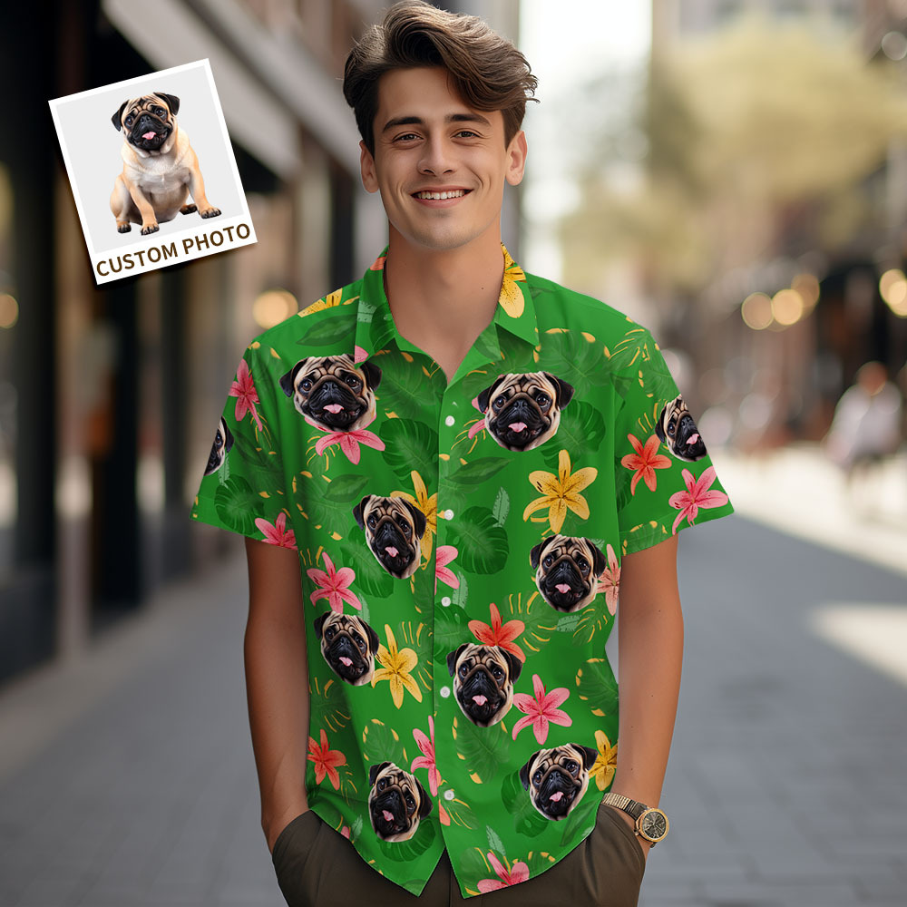 Custom Men Hawaiian Shirts Pet Face Colorful Flower Hawaiian Shirt Gift for Pet Lover - myfacesockseu