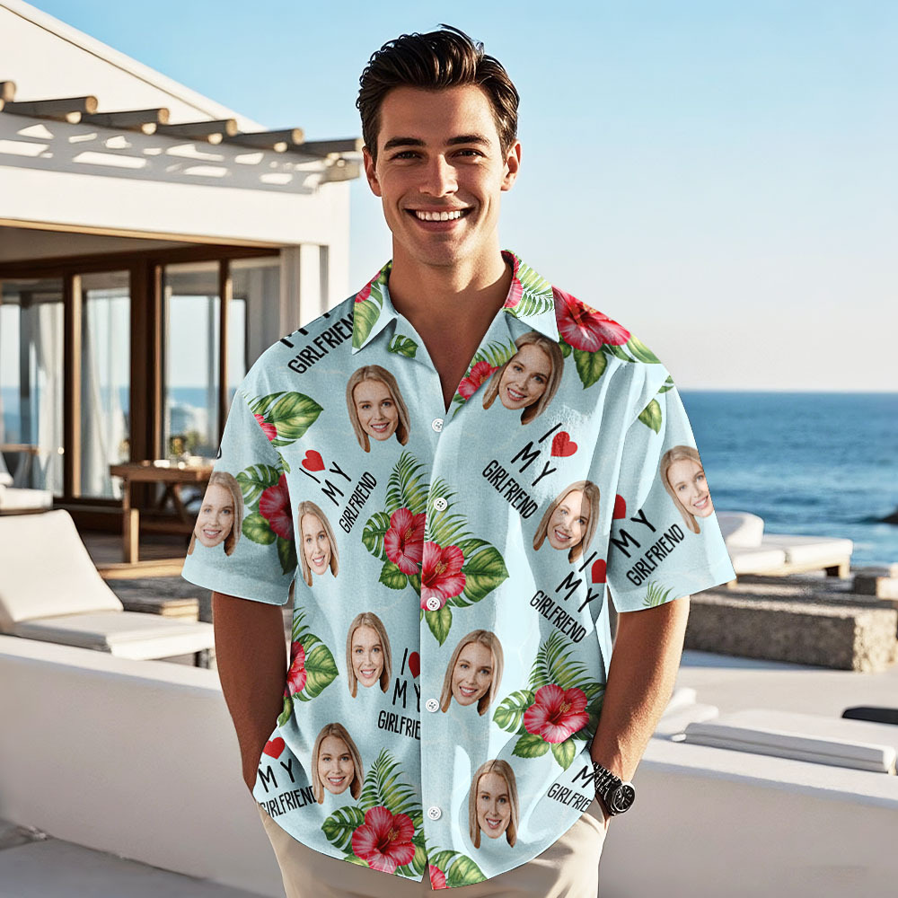 Personalized Face Hawaiian Shirt Summer Vacation Couple Face Hawaiian Shirt I Love My Wife Hawaiian Shirt - myfacesockseu