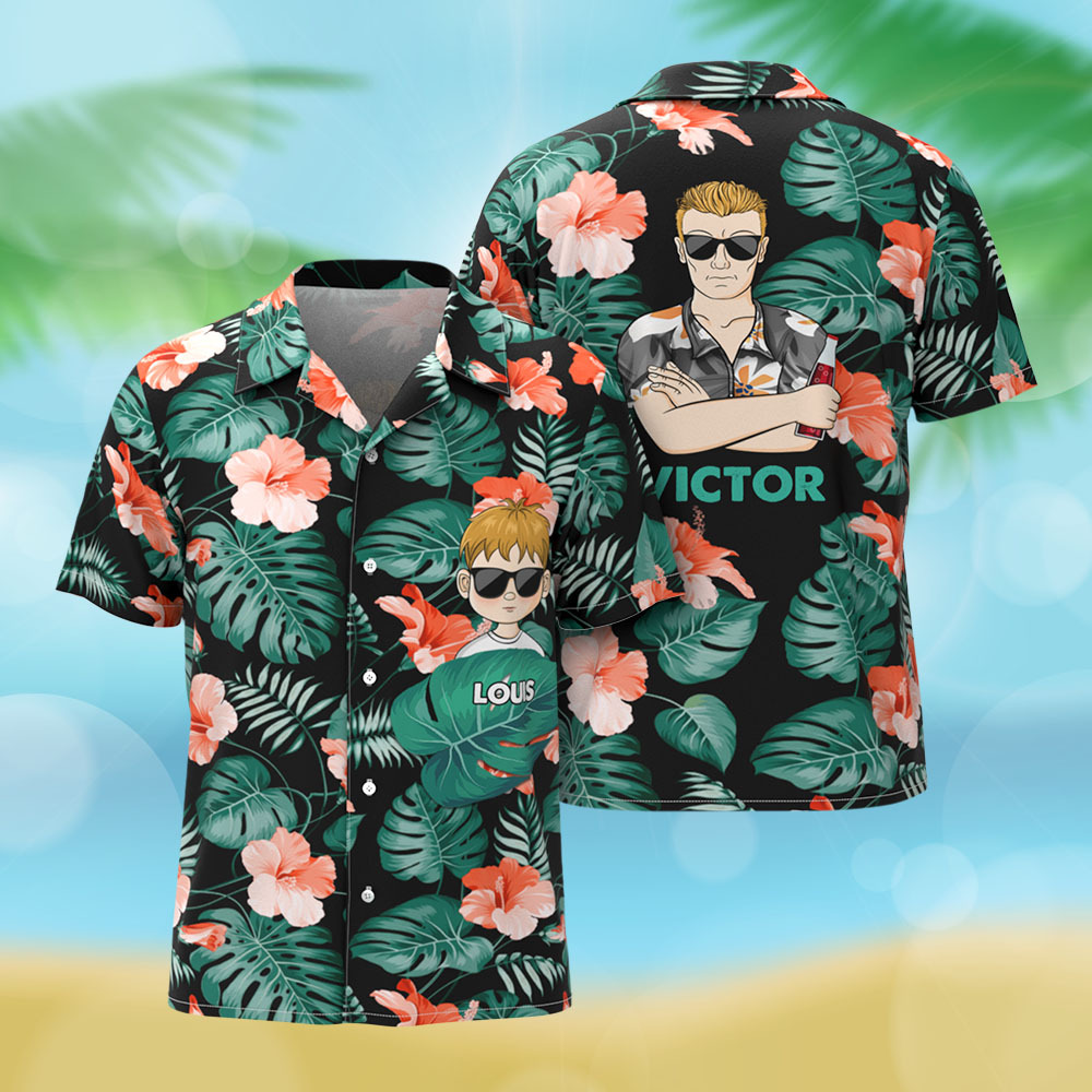 Personalized Cartoon Hawaiian Shirt Best Dad Papa Ever Birthday Loving Gift For Father Grandpa Grandfather Custom Name Hawaiian Shirt - myfacesockseu