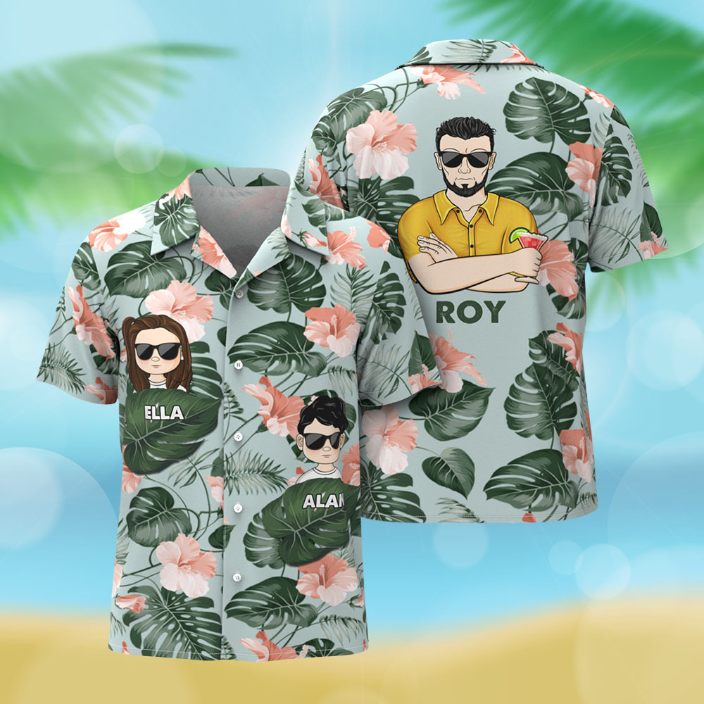 Personalized Cartoon Hawaiian Shirt Best Dad Papa Ever Birthday Loving Gift For Father Grandpa Grandfather Custom Name Hawaiian Shirt - myfacesockseu