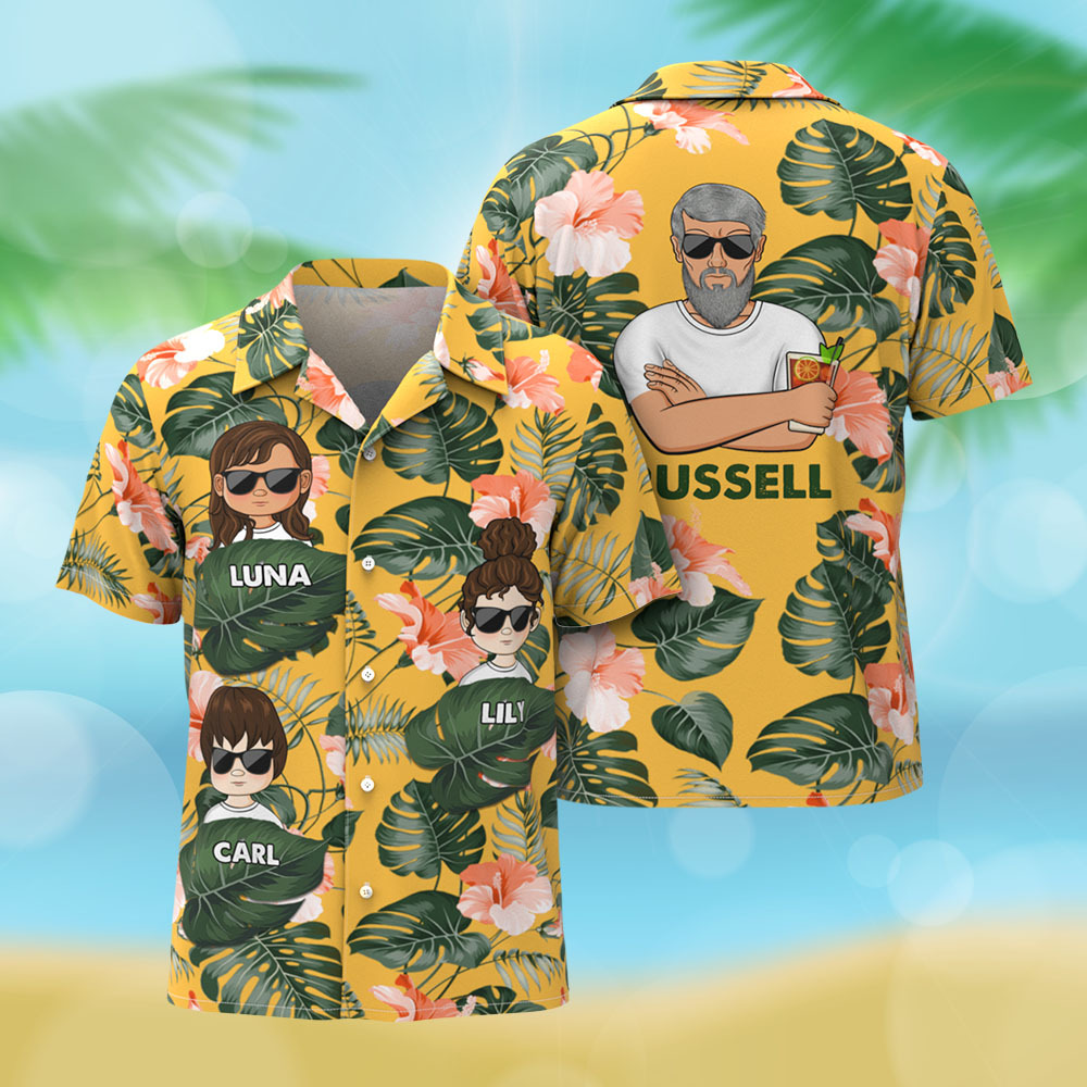 Personalized Cartoon Hawaiian Shirt Best Dad Papa Ever Birthday Loving Gift For Father Grandpa Grandfather Custom Name Hawaiian Shirt Gift - myfacesockseu