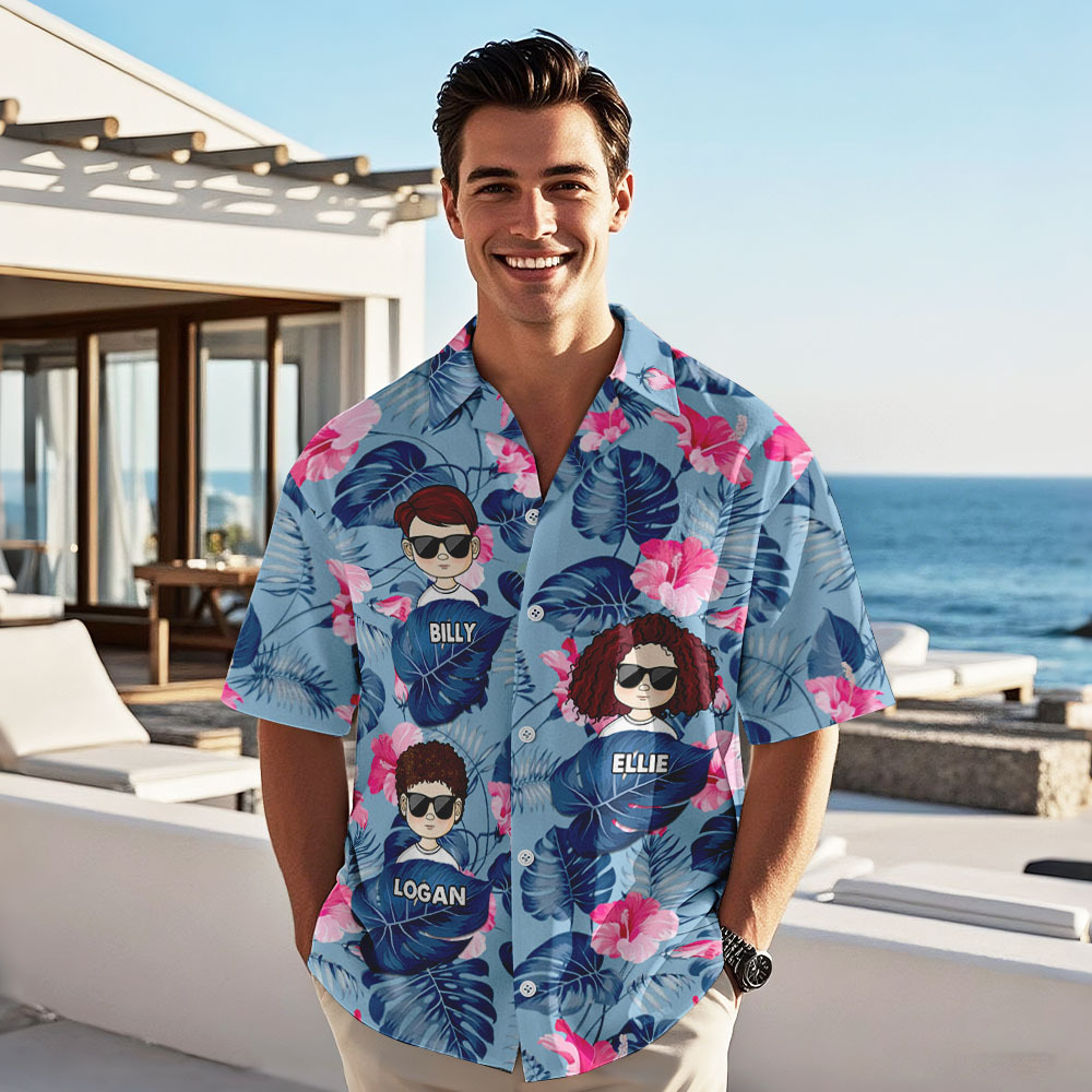 Personalized Cartoon Hawaiian Shirt Best Dad Papa Ever Birthday Loving Gift For Father Grandpa Grandfather Custom Name Hawaiian Shirt - myfacesockseu