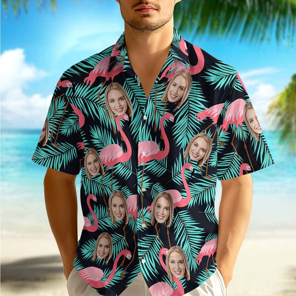 Personalized Hawaiian Shirt Flamingo Photo Vacation Tropical Pattern Shirt Summer Gifts - myfacesockseu
