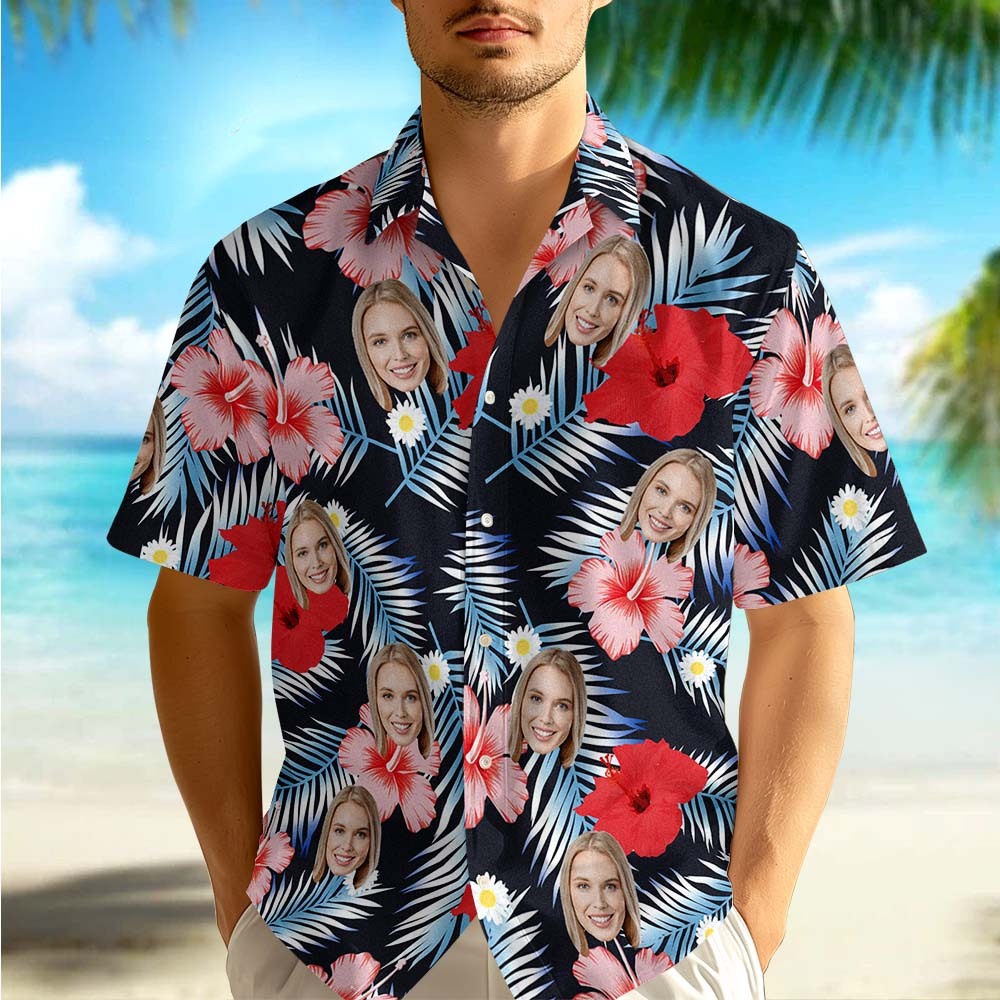 Personalized Hawaiian Shirt Flamingo Photo Vacation Tropical Pattern Shirt Summer Gifts - myfacesockseu