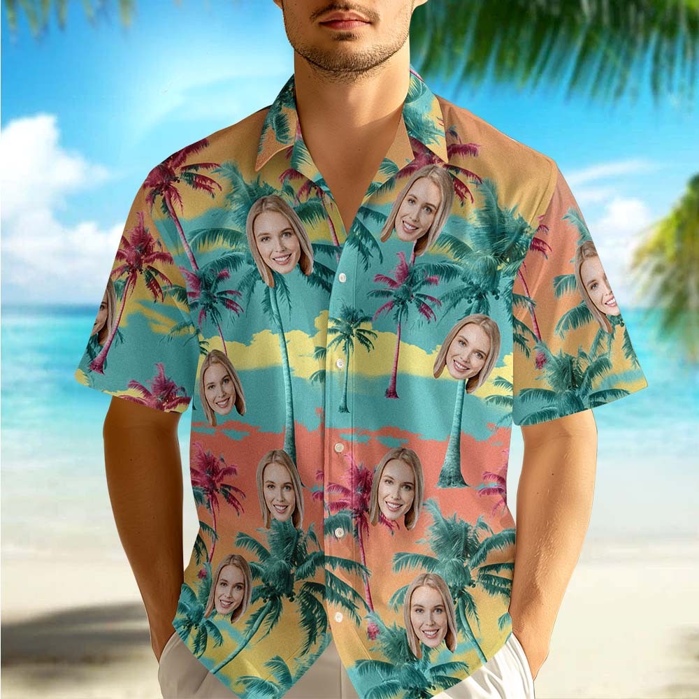 Personalized Hawaiian Shirt Flamingo Photo Vacation Tropical Pattern Shirt Summer Gifts - myfacesockseu