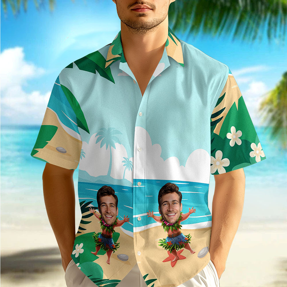 Custom Funny Face Hula Dancing Gift For Men Personalized Photo Hawaiian Shirts - myfacesockseu