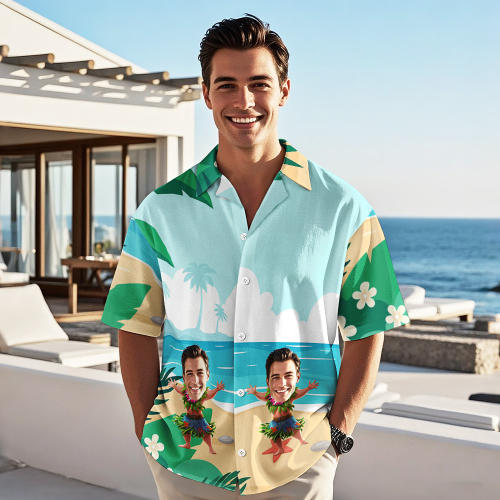 Custom Funny Face Hula Dancing Gift For Men Personalized Photo Hawaiian Shirts - myfacesockseu