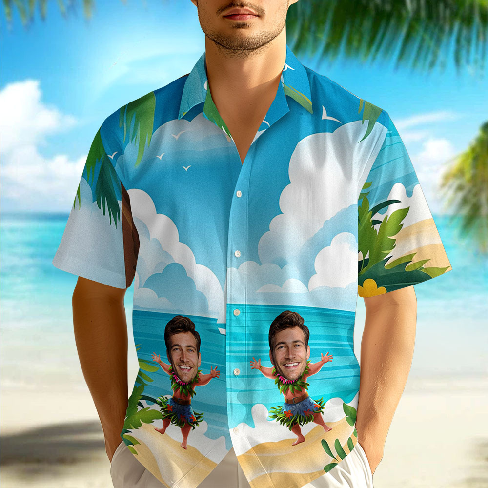 Custom Funny Face Hula Dancing Gift For Men Personalized Photo Hawaiian Shirts - myfacesockseu